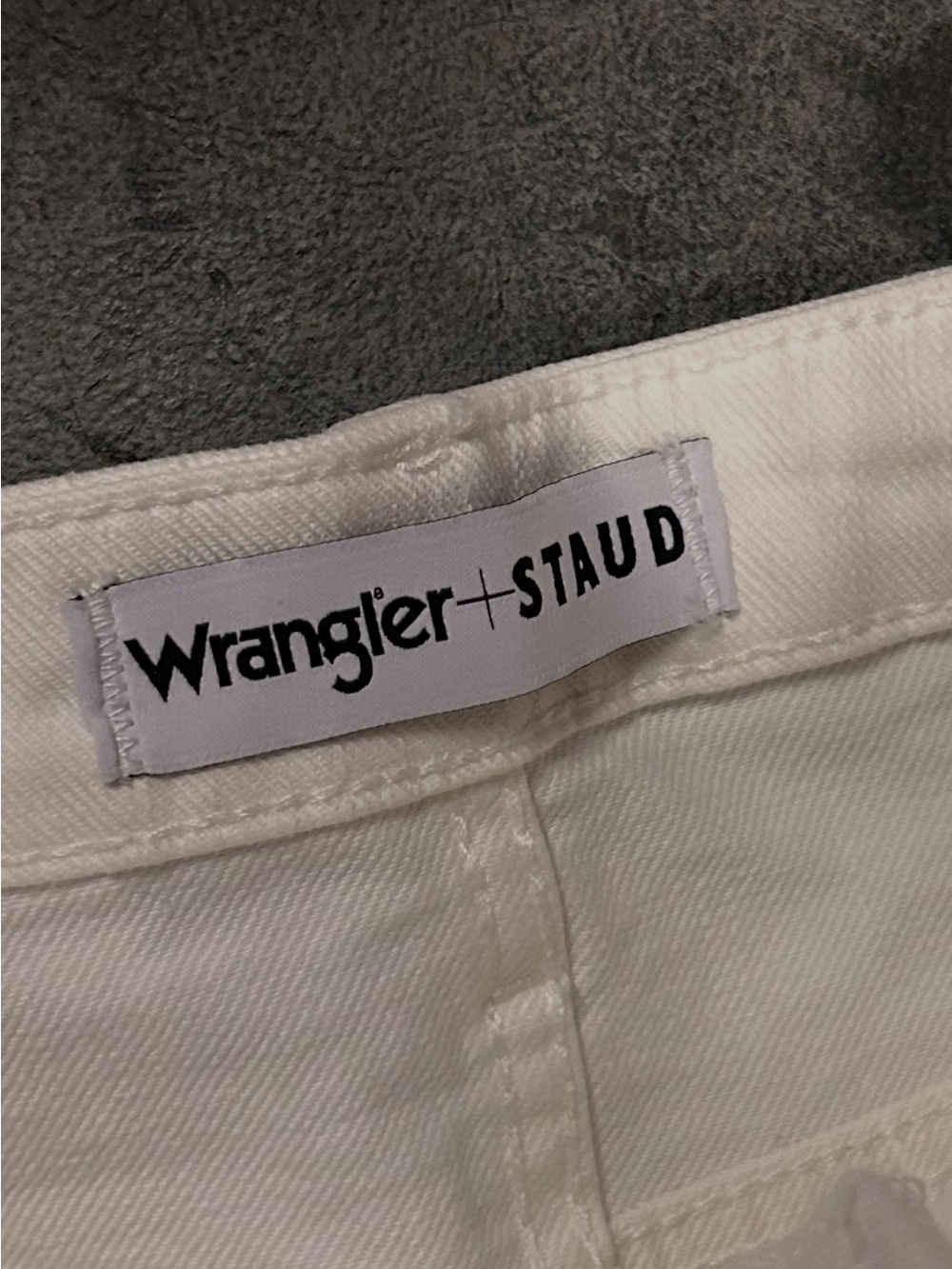 Wrangler + Staud White Denim Long Skirt with split in the back